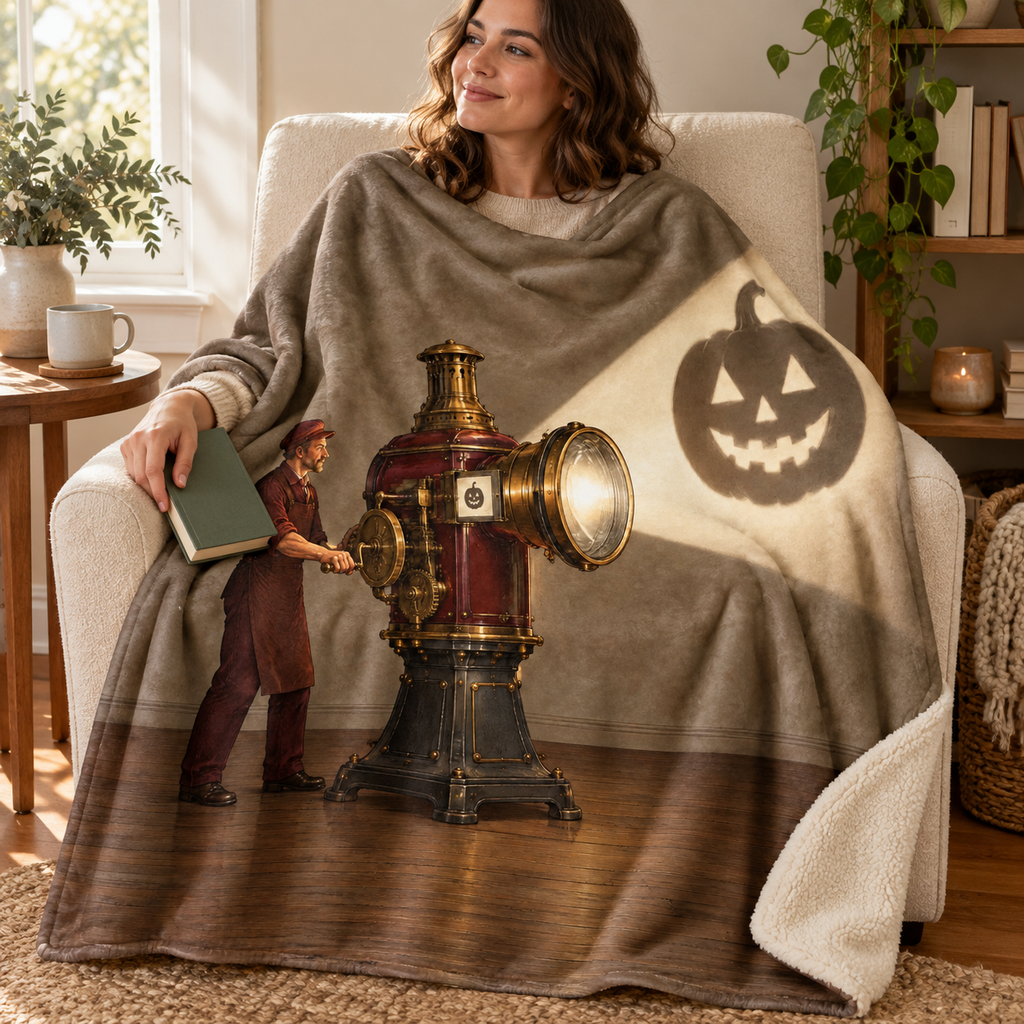 The Shadow Projector blanket, wrapped around a reader