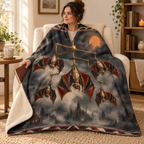 The Brass Bat Mobile blanket, wrapped around a reader