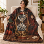 The Hourglass Engine blanket, wrapped around a reader