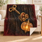 The Pumpkin Winding Key blanket, on a sofa