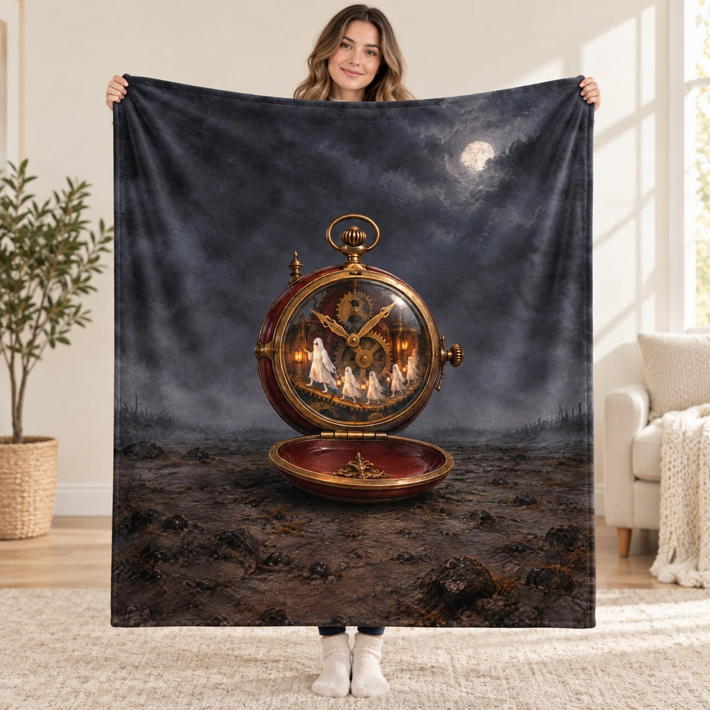 The Midnight Pocket Watch blanket, held open
