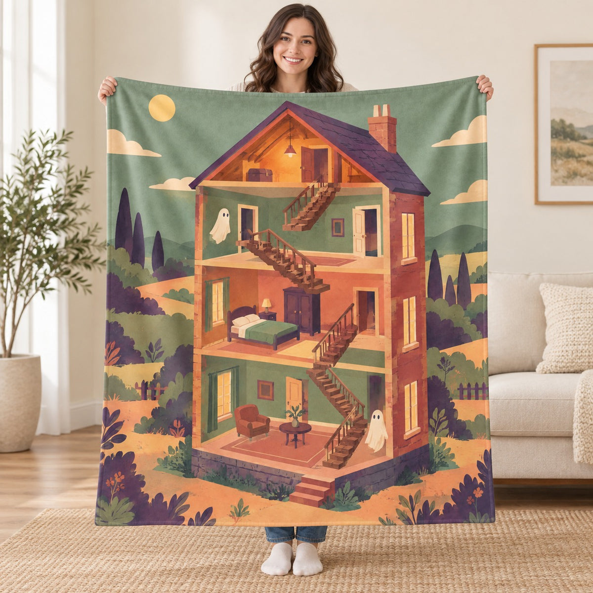 The House of Wandering Stairs blanket, held open