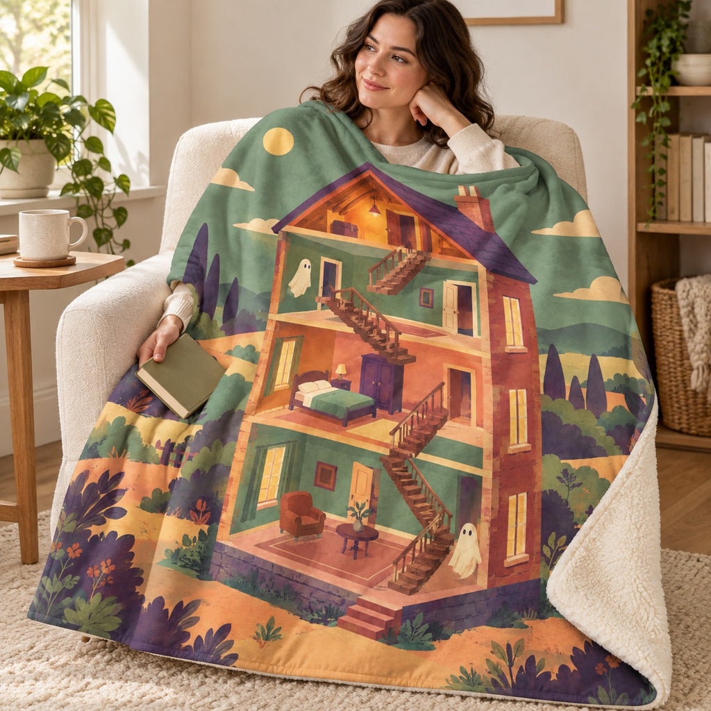 The House of Wandering Stairs blanket, wrapped around a reader