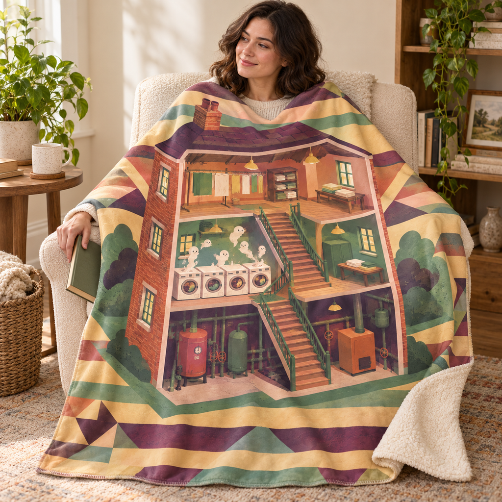 The Haunted Laundry blanket, wrapped around a reader