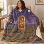 The Pumpkin Waterworks blanket, wrapped around a reader