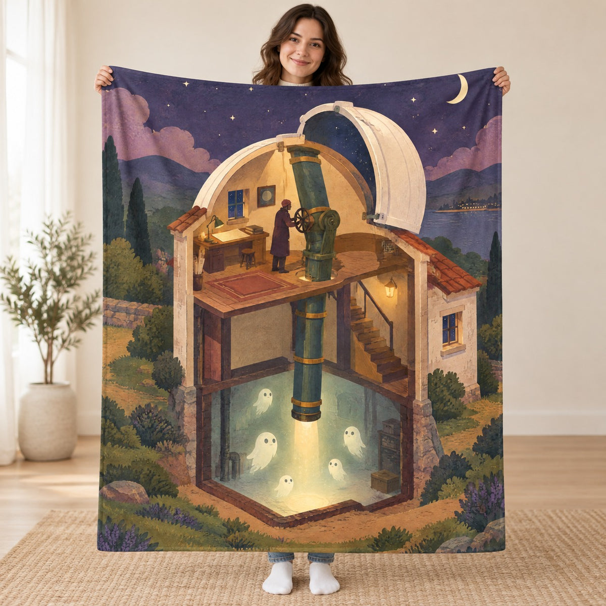 The Moonlight Observatory blanket, held open