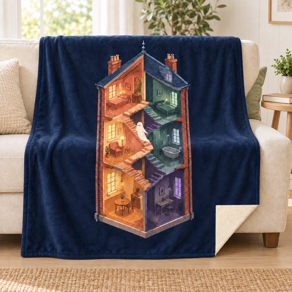 The House with Two Midnights blanket, on a sofa