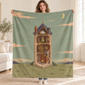 The Haunted Clock Tower blanket, held open