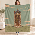 The Haunted Clock Tower blanket, held open