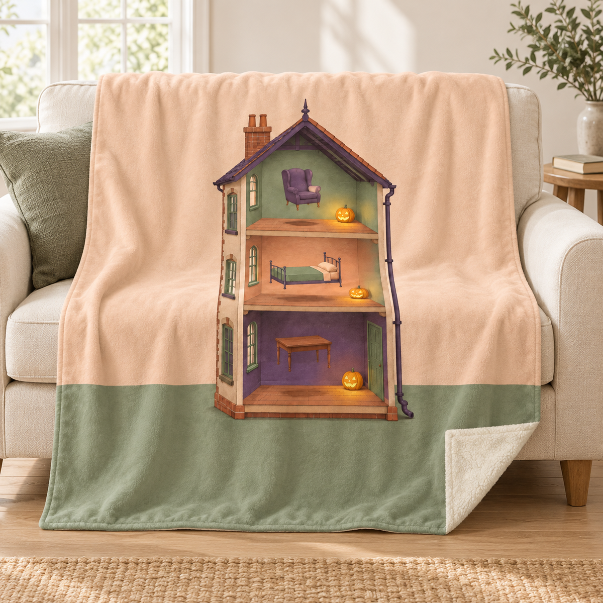 The Apartment of Floating Furniture blanket, on a sofa