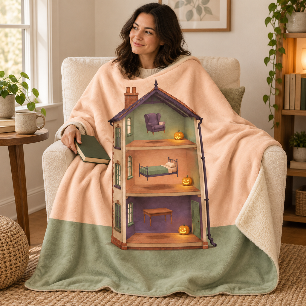 The Apartment of Floating Furniture blanket, wrapped around a reader