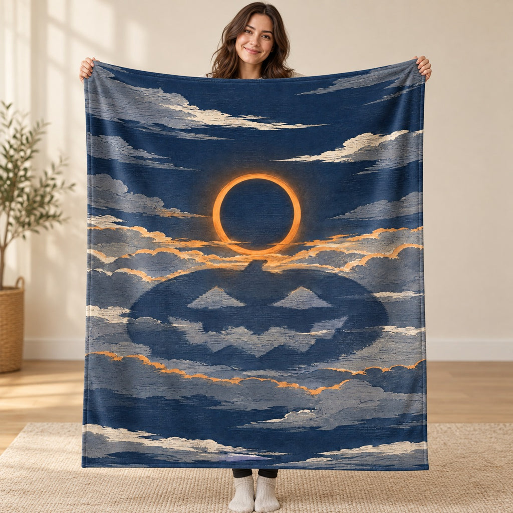 The Pumpkin Eclipse blanket, held open