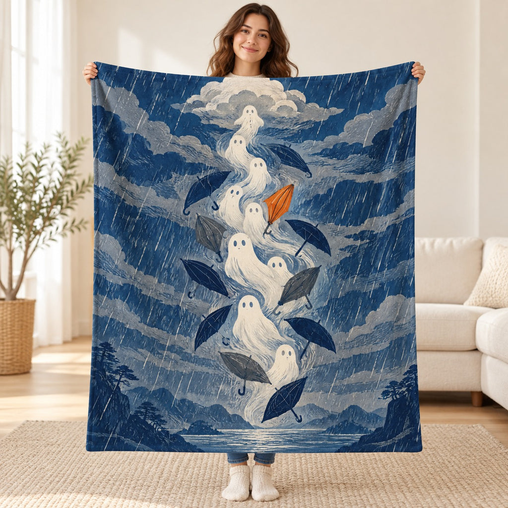 The Umbrella Storm blanket, held open