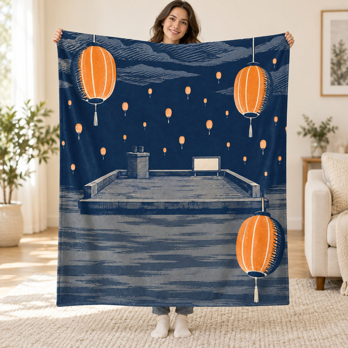 The Lantern Rain blanket, held open