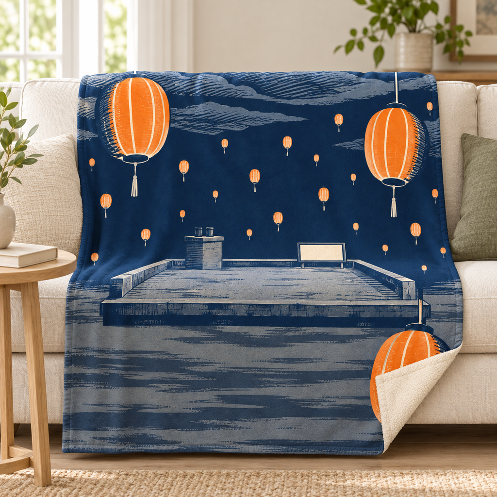 The Lantern Rain blanket, on a sofa