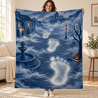 The Fog with Footsteps blanket, held open
