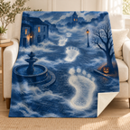 The Fog with Footsteps blanket, on a sofa