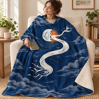The Wind that Unrolls the Moon blanket, wrapped around a reader