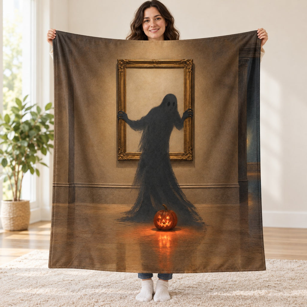 The Escaping Portrait blanket, held open