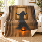 The Escaping Portrait blanket, on a sofa