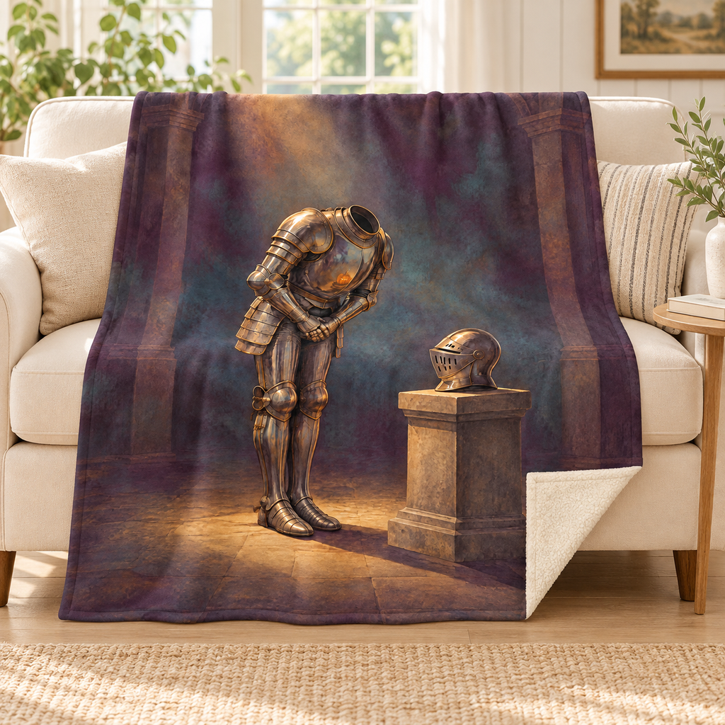The Suit of Empty Armor blanket, on a sofa