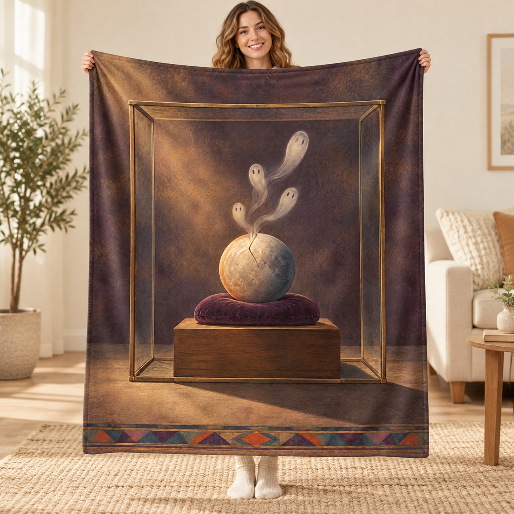The Moon in a Display Case blanket, held open