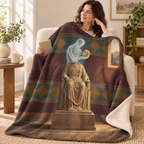 The Unfinished Statue blanket, wrapped around a reader
