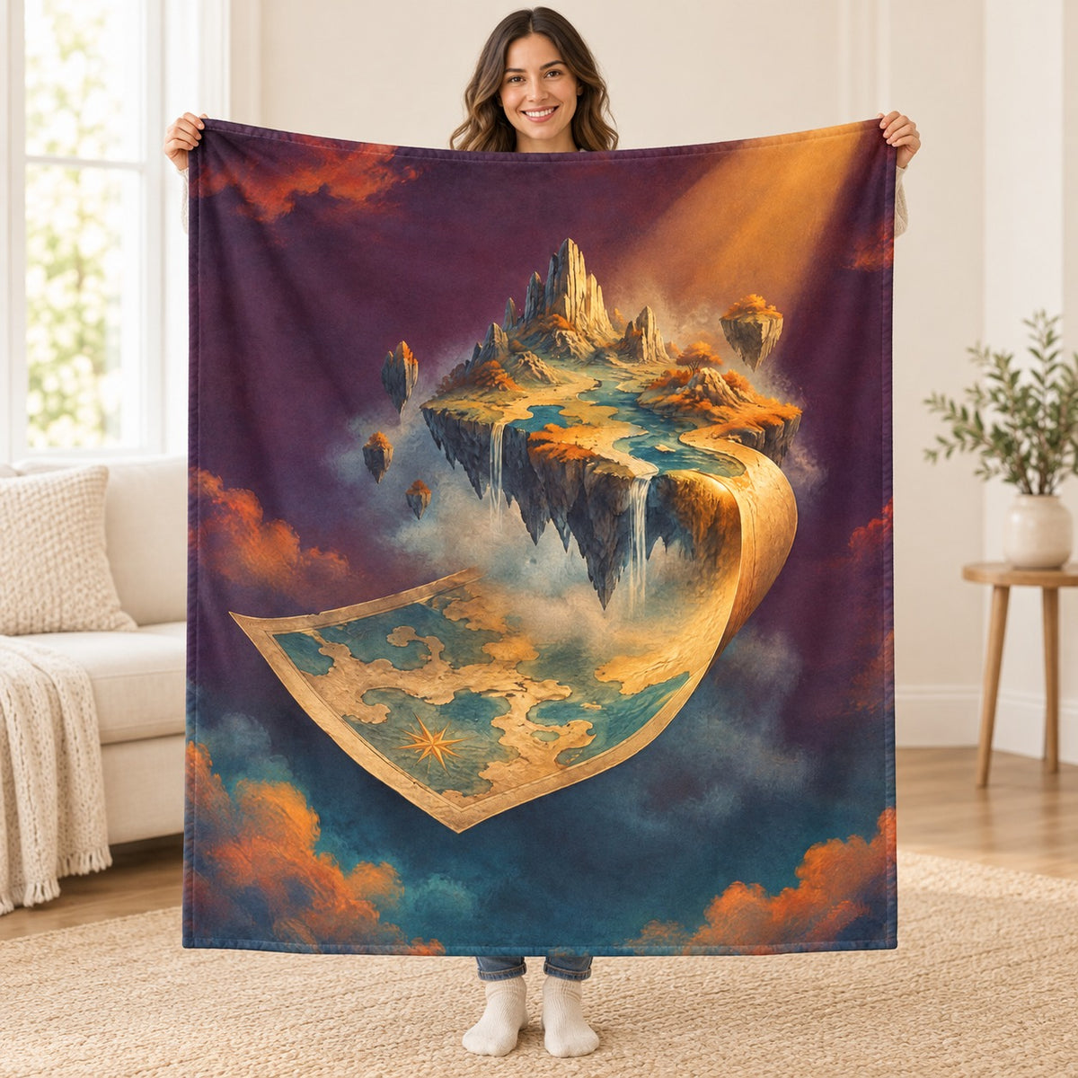 The Map that Floats Away blanket, held open