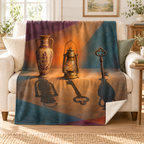 The Hour of Borrowed Shadows blanket, on a sofa