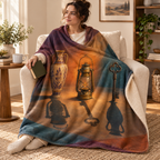 The Hour of Borrowed Shadows blanket, wrapped around a reader