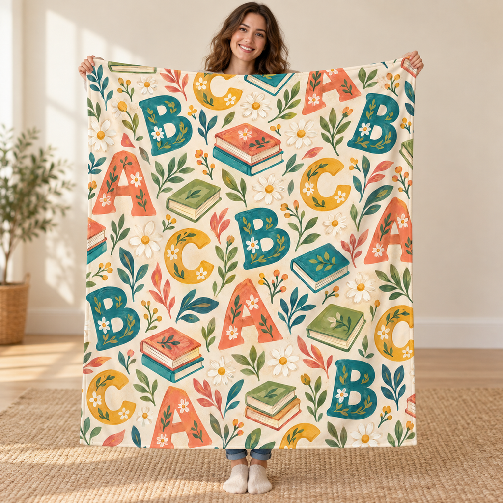 Little Letter Garden blanket, held open