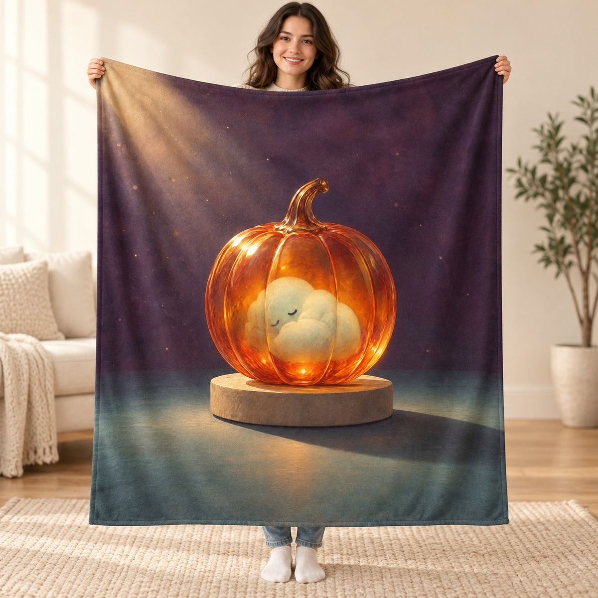 The Glass Pumpkin Relic blanket, held open