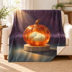 The Glass Pumpkin Relic blanket, on a sofa
