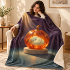 The Glass Pumpkin Relic blanket, wrapped around a reader
