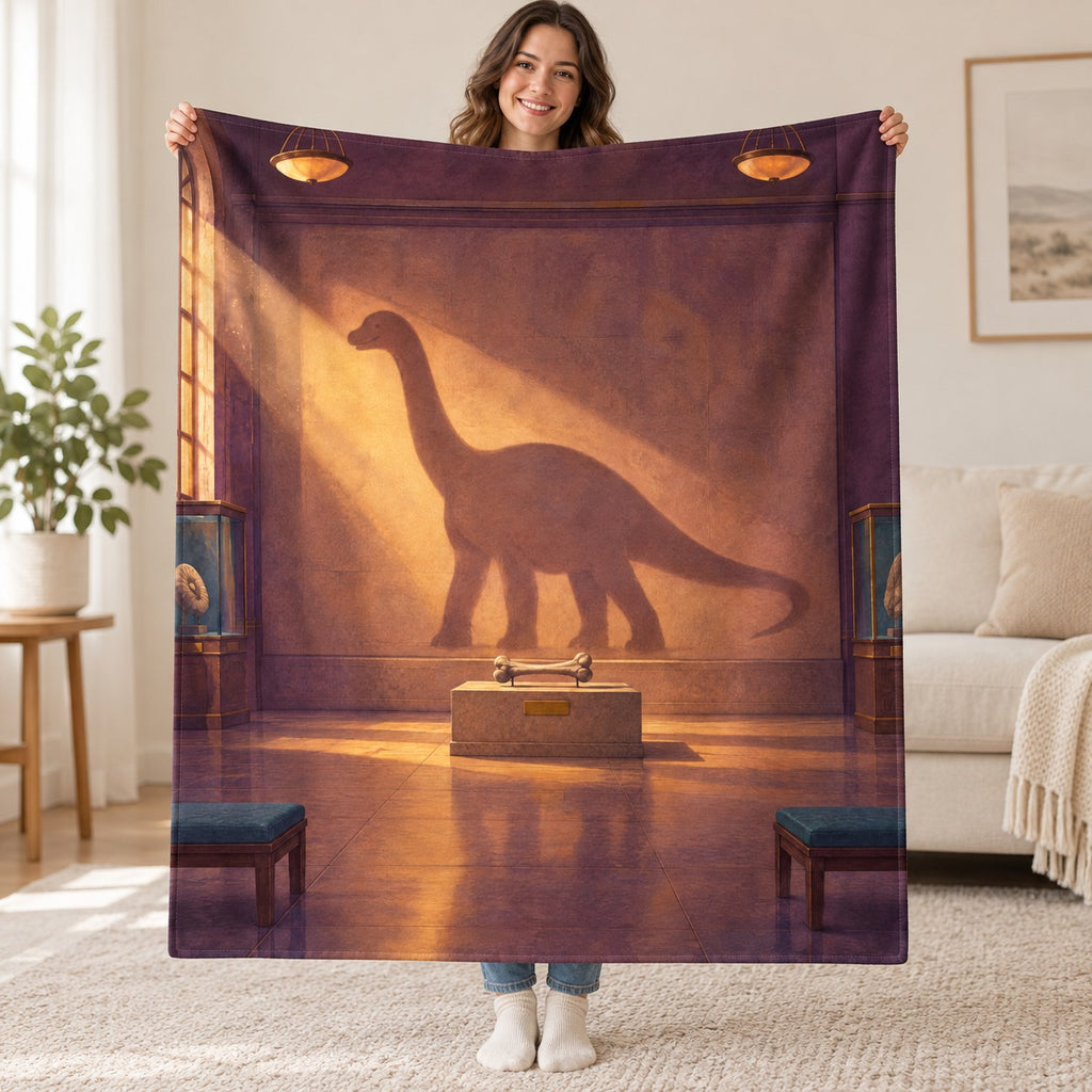 The Dinosaur Shadow blanket, held open