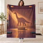 The Dinosaur Shadow blanket, held open