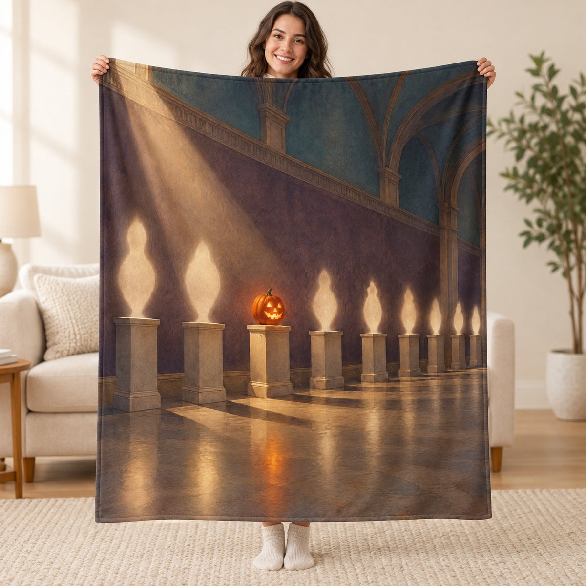 The Gallery of Empty Pedestals blanket, held open