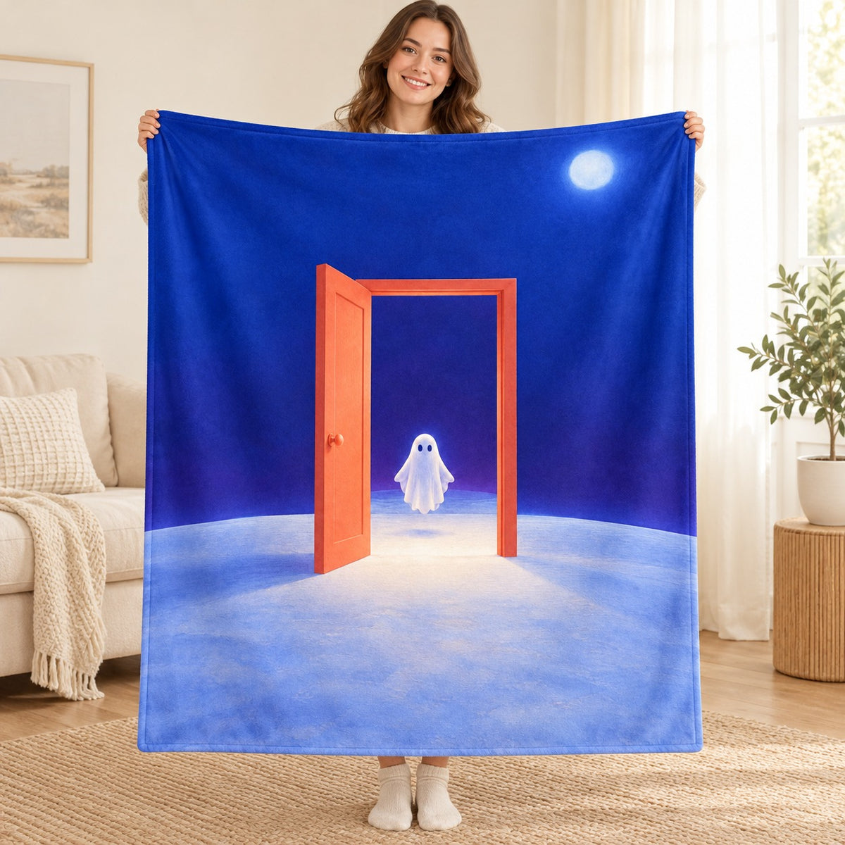The Door into the Moon blanket, held open