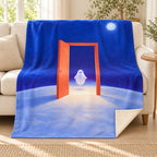 The Door into the Moon blanket, on a sofa