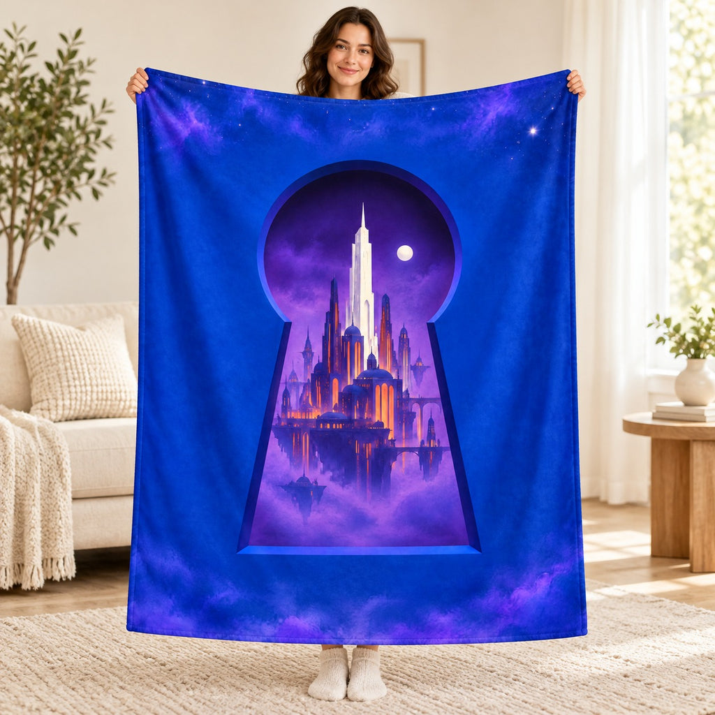 The Keyhole City blanket, held open