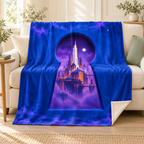 The Keyhole City blanket, on a sofa