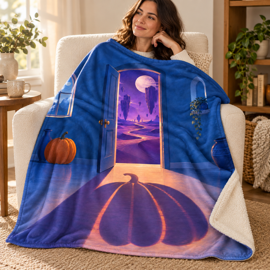 The Door with No Other Side blanket, wrapped around a reader