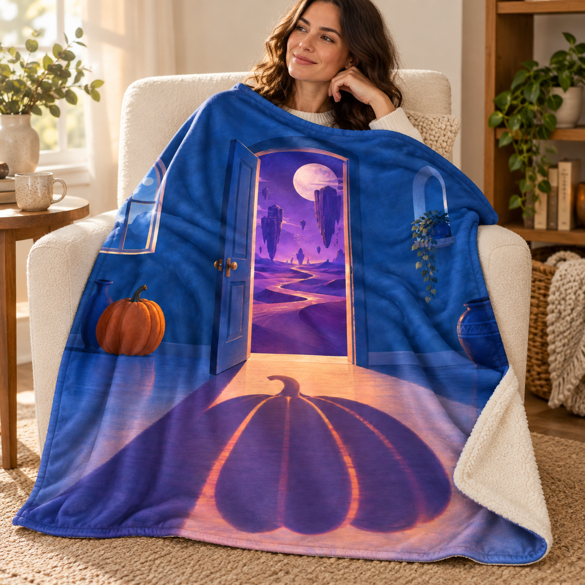 The Door with No Other Side blanket, wrapped around a reader