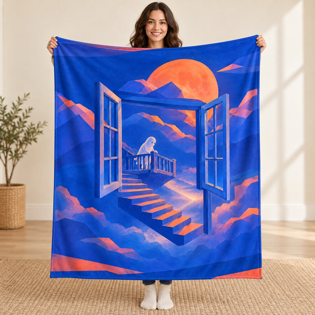 The Window that Opens Downward blanket, held open