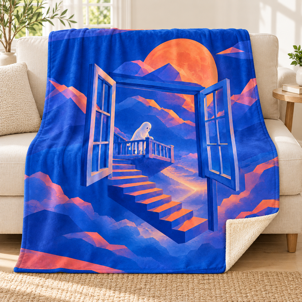 The Window that Opens Downward blanket, on a sofa