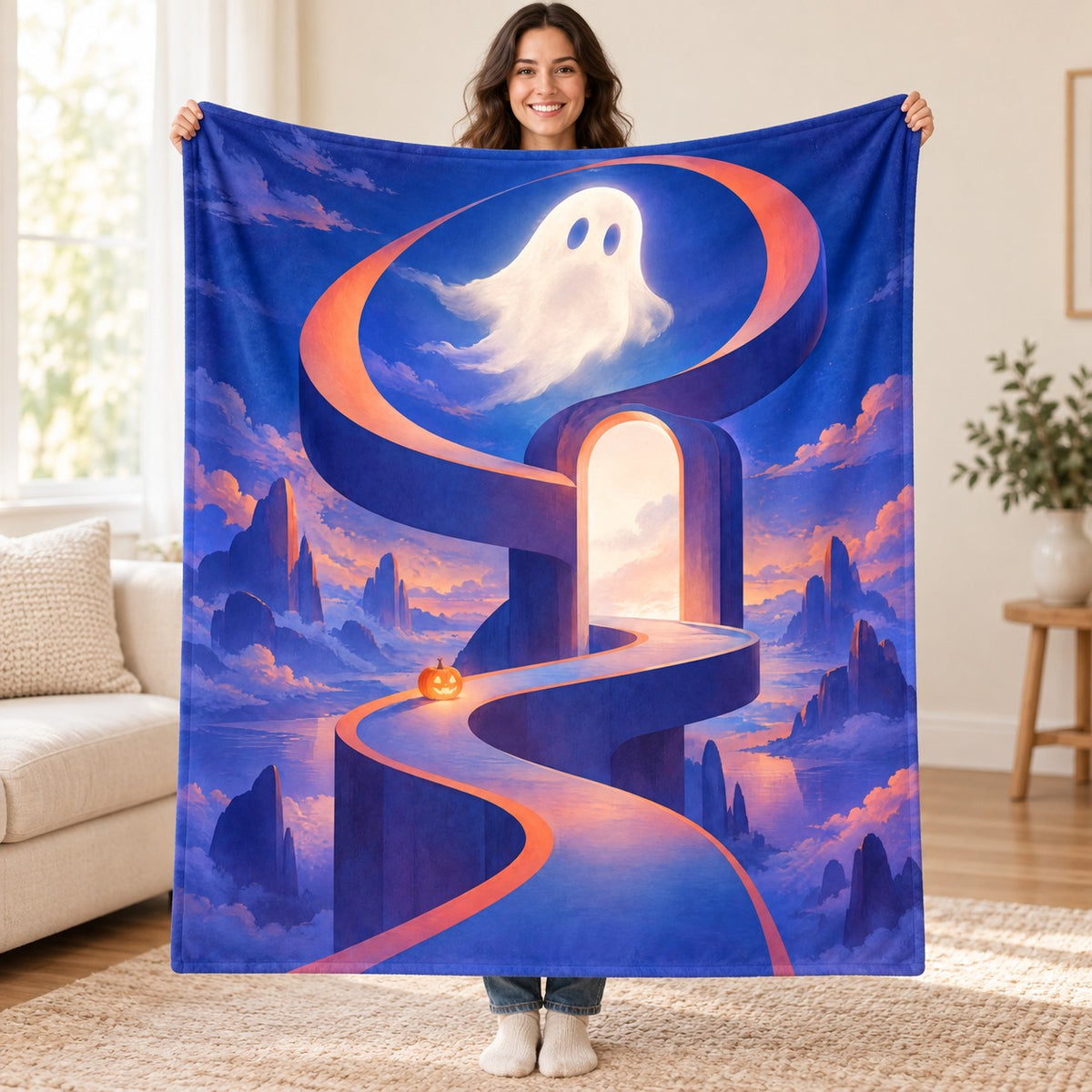 The Hallway that Becomes a Ribbon blanket, held open