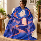 The Hallway that Becomes a Ribbon blanket, wrapped around a reader