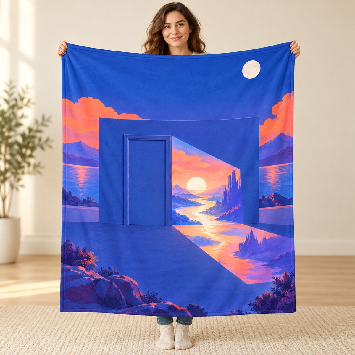 The Shadow Door blanket, held open