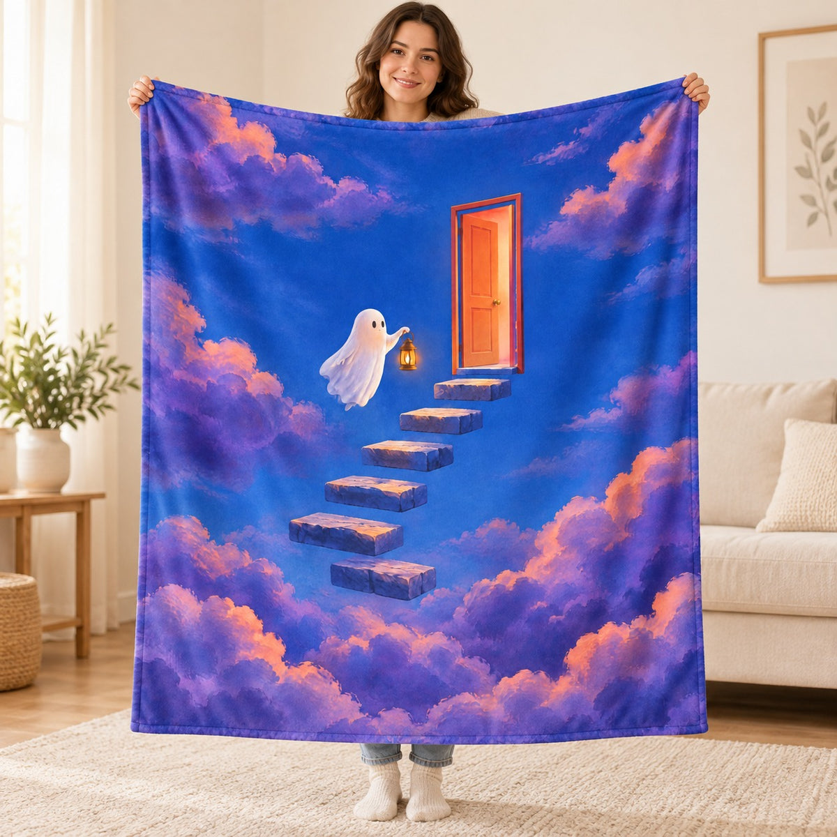 The Last Step Home blanket, held open