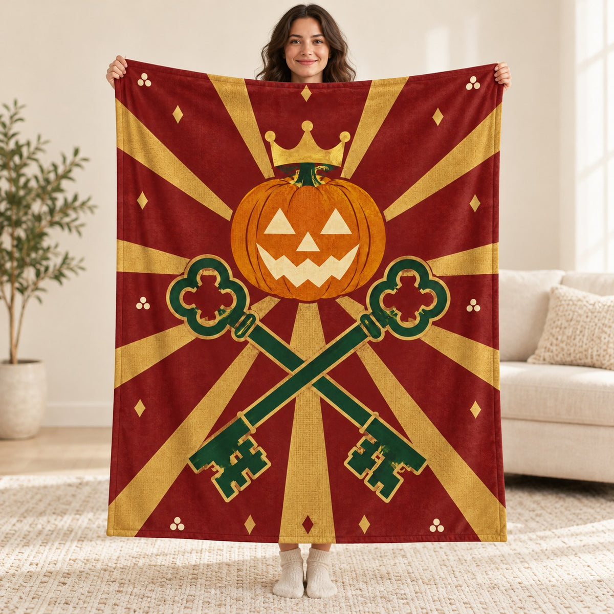 The Lantern Crown blanket, held open